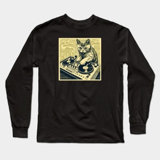 Cat DJ - Yellow Block Print - DJ Cat - Deadmau5 - Deadmouse Long Sleeve T-Shirt